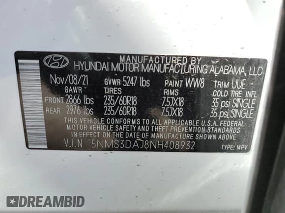 ✅ 2022 Hyundai Santa Fe SEL • VIN: 5NMS3DAJ8NH408932 • Lot: 60427424. Wystawiony na Copart z przebiegiem 22 312 mil. Bezpłatny archiwum sprzedaży aukcyjnych z USA i szczegółowy raport historii pojazdu na DreamBid. Zdjęcie 13.