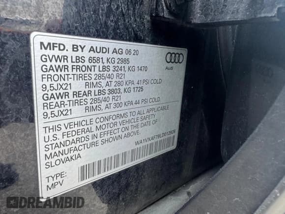 ✅ 2020 Audi Q7 Prestige • VIN: WA1VXAF79LD012926 • Lot: 64893185. Listed on Copart with 117,130 mi. Free auction sales archive from the USA and detailed vehicle history report at DreamBid. Image 10.