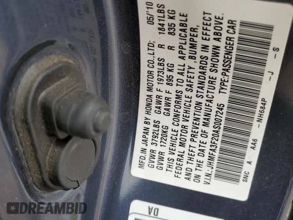 ✅ 2010 Honda Civic • VIN: JHMFA3F20AS007245 • Lot: 58928535. Wystawiony na Copart z przebiegiem 133 024 mil. Bezpłatny archiwum sprzedaży aukcyjnych z USA i szczegółowy raport historii pojazdu na DreamBid. Zdjęcie 12.