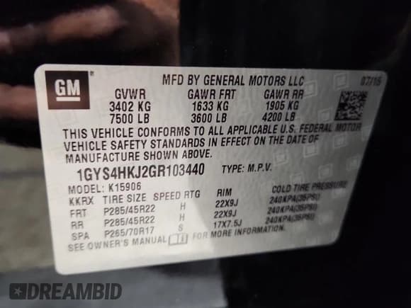 ✅ 2016 Cadillac Escalade ESV Luxury Collection • VIN: 1GYS4HKJ2GR103440 • Lot: 87013305. Listed on Copart with 173,324 mi. Free auction sales archive from the USA and detailed vehicle history report at DreamBid. Image 14.