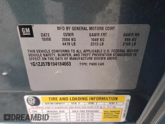 ✅ 2009 Chevrolet Malibu 2LT • VIN: 1G1ZJ57B194184663 • Lot: 78359404. Listed on Copart with 55,443 mi. Free auction sales archive from the USA and detailed vehicle history report at DreamBid. Image 12.