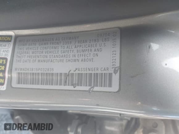 ✅ 2005 Volkswagen Passat GLS • VIN: WVWAD63B15P032835 • Lot: 42158411. Listed on IAAI with 199,311 mi. Free auction sales archive from the USA and detailed vehicle history report at DreamBid. Image 9.