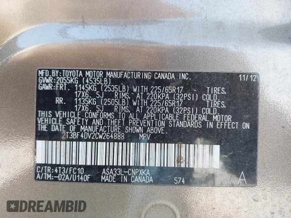 ✅ 2012 Toyota RAV4 • VIN: 2T3BF4DV2CW264888 • Лот: 41998048. Опубликован ранее на IAAI с пробегом 162 972 миль. Бесплатный доступ к архиву аукционных продаж из США и подробный отчёт об истории автомобиля на DreamBid. Изображение 9.