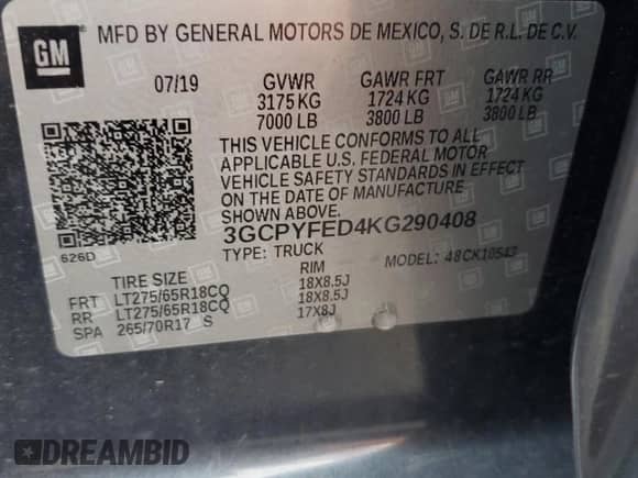 ✅ 2019 Chevrolet Silverado 1500 LT Trail Boss • VIN: 3GCPYFED4KG290408 • Лот: 62955575. Опубликован ранее на Copart с пробегом 52 809 миль. Бесплатный доступ к архиву аукционных продаж из США и подробный отчёт об истории автомобиля на DreamBid. Изображение 12.