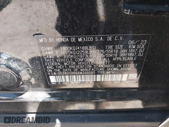 ✅ 2024 Honda HR-V Sport • VIN: 3CZRZ1H56RM709085 • Lot: 42917351. Wystawiony na IAAI z przebiegiem 27 602 mil. Bezpłatny archiwum sprzedaży aukcyjnych z USA i szczegółowy raport historii pojazdu na DreamBid. Zdjęcie 9.