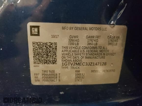 ✅ 2018 GMC Sierra 1500 SLE • VIN: 1GTV2MEC3JZ147128 • Лот: 71707965. Опубликован ранее на Copart с пробегом Не указан. Бесплатный доступ к архиву аукционных продаж из США и подробный отчёт об истории автомобиля на DreamBid. Изображение 12.