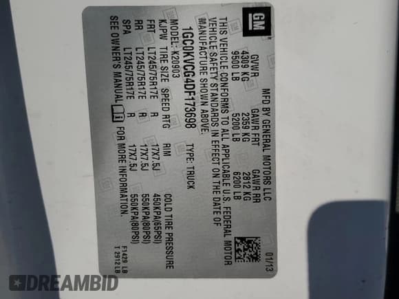 ✅ 2013 Chevrolet Silverado 2500HD Work Truck • VIN: 1GC0KVCG4DF173698 • Lot: 52408165. Listed on Copart with 221,846 mi. Free auction sales archive from the USA and detailed vehicle history report at DreamBid. Image 12.