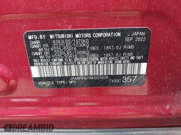 ✅ 2022 Mitsubishi Outlander SE • VIN: JA4APVAU1NU023036 • Lot: 42684804. Wystawiony na IAAI z przebiegiem 52 189 mil. Bezpłatny archiwum sprzedaży aukcyjnych z USA i szczegółowy raport historii pojazdu na DreamBid. Zdjęcie 9.