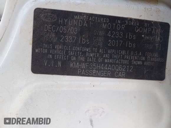 ✅ 2004 Hyundai Sonata GLS • VIN: KMHWF35H44A006212 • Lot: 42619352. Listed on IAAI with 208,780 mi. Free auction sales archive from the USA and detailed vehicle history report at DreamBid. Image 9.