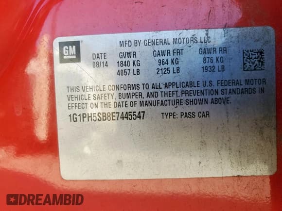 ✅ 2014 Chevrolet Cruze ECO • VIN: 1G1PH5SB8E7445547 • Lot: 84943215. Listed on Copart with 178,098 mi. Free auction sales archive from the USA and detailed vehicle history report at DreamBid. Image 12.