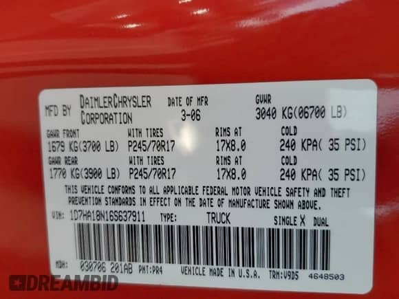 2006 Dodge 1500 SLT with VIN 1D7HA18N16S637911, listed as a Copart auction lot 69883184 with 155,697 mi miles and Salvage title. Bid and sale history available at DreamBid. Image 12.
