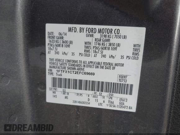 ✅ 2014 Ford F-150 XL • VIN: 1FTFX1CT2EFC69669 • Лот: 42589119. Опубликован ранее на IAAI с пробегом 111 676 миль. Бесплатный доступ к архиву аукционных продаж из США и подробный отчёт об истории автомобиля на DreamBid. Изображение 9.