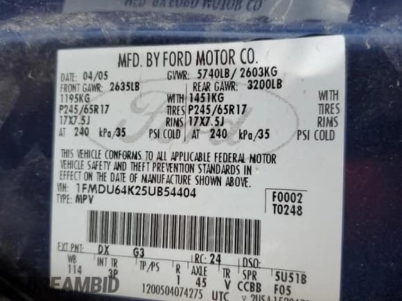 ✅ 2005 Ford Explorer Eddie Bauer • VIN: 1FMDU64K25UB54404 • Lot: 70653425. Listed on Copart with 91,884 mi. Free auction sales archive from the USA and detailed vehicle history report at DreamBid. Image 14.