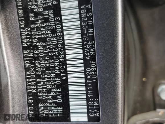 2023 Toyota Camry LE с VIN 4T1C11BK7PU088073, выставлен на аукционе Copart как лот 71361935 с пробегом 24 003 миль миль и Списание • Salvage title. История ставок и продаж доступна на DreamBid. Изображение 12.