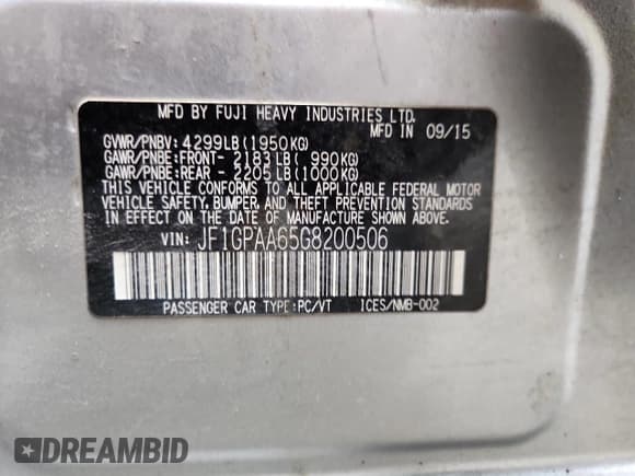 ✅ 2016 Subaru Impreza 2.0i • VIN: JF1GPAA65G8200506 • Lot: 93220435. Wystawiony na Copart z przebiegiem 85 169 mil. Bezpłatny archiwum sprzedaży aukcyjnych z USA i szczegółowy raport historii pojazdu na DreamBid. Zdjęcie 13.