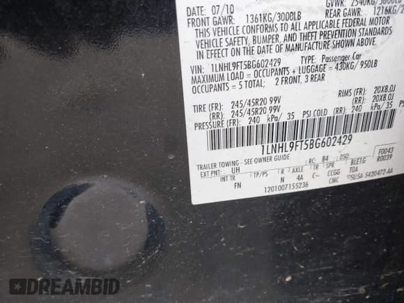 ✅ 2011 Lincoln MKS EcoBoost • VIN: 1LNHL9FT5BG602429 • Лот: 42298548. Опубликован ранее на IAAI с пробегом 115 973 миль. Бесплатный доступ к архиву аукционных продаж из США и подробный отчёт об истории автомобиля на DreamBid. Изображение 9.