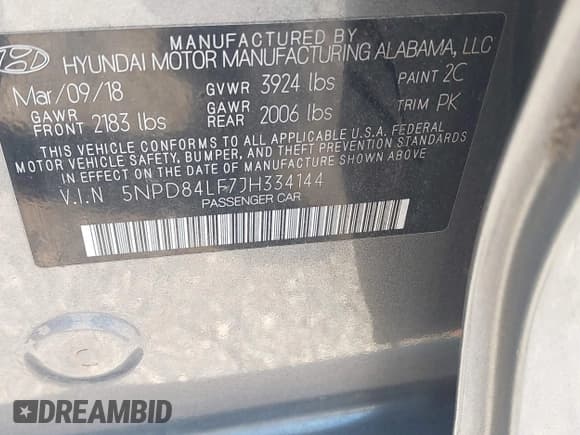 ✅ 2018 Hyundai Elantra SEL • VIN: 5NPD84LF7JH334144 • Lot: 43521235. Listed on IAAI with 100,952 mi. Free auction sales archive from the USA and detailed vehicle history report at DreamBid. Image 9.