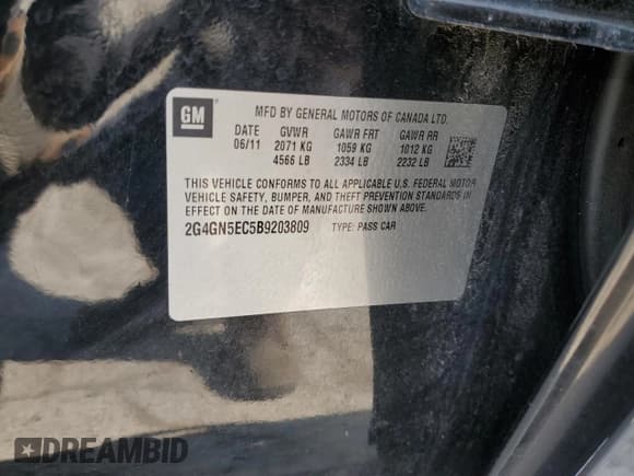 ✅ 2011 Buick Regal CXL RL1 • VIN: 2G4GN5EC5B9203809 • Lot: 56433495. Listed on Copart with 77,854 mi. Free auction sales archive from the USA and detailed vehicle history report at DreamBid. Image 12.