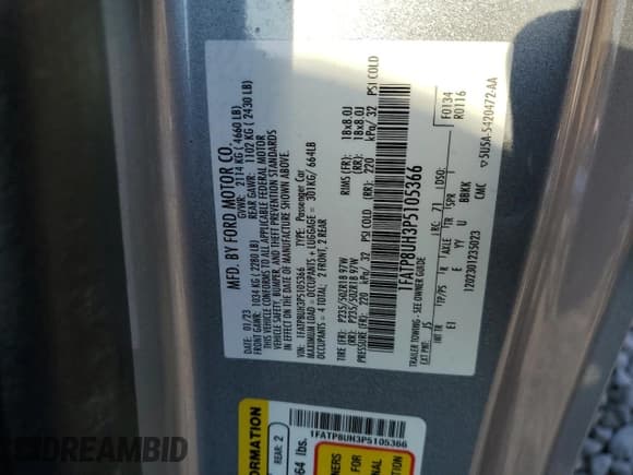 ✅ 2023 Ford Mustang EcoBoost • VIN: 1FATP8UH3P5105366 • Lot: 80295705. Listed on Copart with 47,065 mi. Free auction sales archive from the USA and detailed vehicle history report at DreamBid. Image 12.