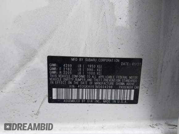 ✅ 2021 Subaru Impreza Premium • VIN: 4S3GKAV61M3604298 • Лот: 42011198. Опубликован ранее на IAAI с пробегом 50 667 миль. Бесплатный доступ к архиву аукционных продаж из США и подробный отчёт об истории автомобиля на DreamBid. Изображение 9.