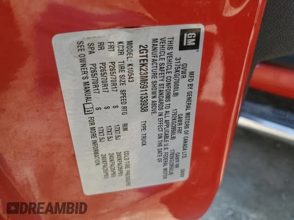 ✅ 2009 GMC Sierra 1500 • VIN: 2GTEK23M691133938 • Lot: 59057295. Wystawiony na Copart z przebiegiem 131 797 mil. Bezpłatny archiwum sprzedaży aukcyjnych z USA i szczegółowy raport historii pojazdu na DreamBid. Zdjęcie 12.