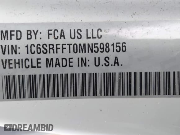 ✅ 2021 Ram 1500 Big Horn • VIN: 1C6SRFFT0MN598156 • Lot: 43495332. Listed on IAAI with 86,040 mi. Free auction sales archive from the USA and detailed vehicle history report at DreamBid. Image 9.