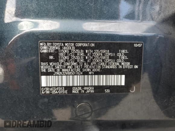 ✅ 2008 Toyota RAV4 Sport • VIN: JTMZK32V885017624 • Lot: 84816825. Listed on Copart with 140,456 mi. Free auction sales archive from the USA and detailed vehicle history report at DreamBid. Image 12.