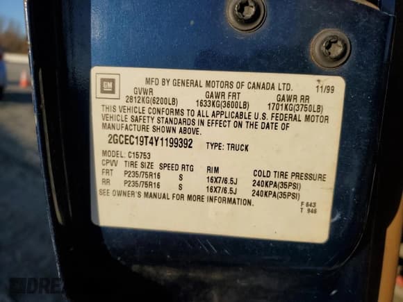 ✅ 2000 Chevrolet Silverado 1500 LS • VIN: 2GCEC19T4Y1199392 • Lot: 92862095. Listed on Copart with 286,350 mi. Free auction sales archive from the USA and detailed vehicle history report at DreamBid. Image 12.