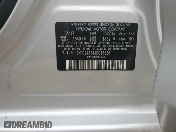 ✅ 2018 Hyundai Accent SEL • VIN: 3KPC24A34JE015326 • Лот: 71601514. Опубликован ранее на Copart с пробегом 200 320 миль. Бесплатный доступ к архиву аукционных продаж из США и подробный отчёт об истории автомобиля на DreamBid. Изображение 13.