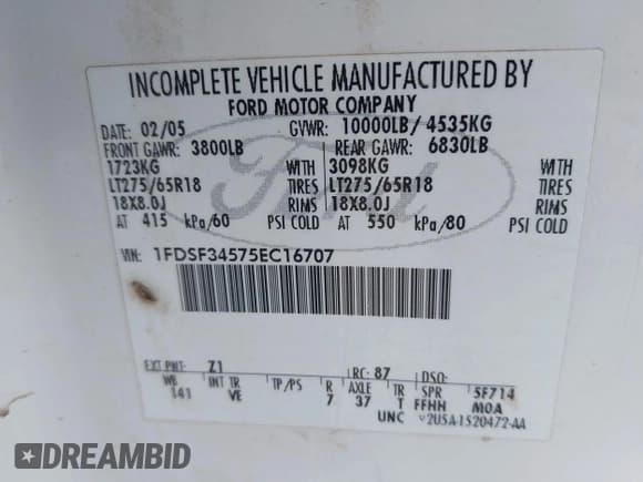 ✅ 2005 Ford F-350 XL • VIN: 1FDSF34575EC16707 • Lot: 42140911. Listed on IAAI with 93,732 mi. Free auction sales archive from the USA and detailed vehicle history report at DreamBid. Image 9.