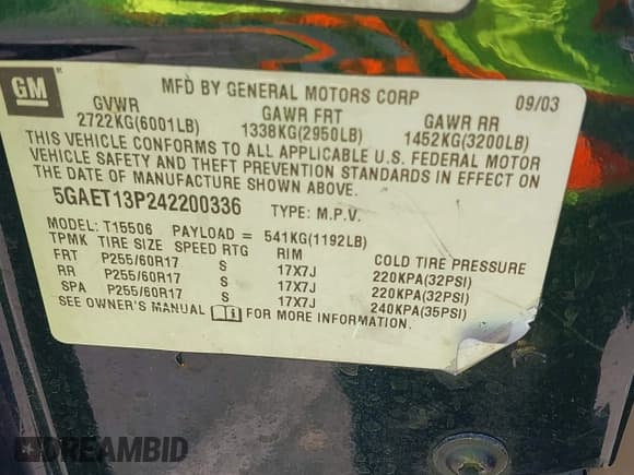 ✅ 2004 Buick Rainier CXL Plus • VIN: 5GAET13P242200336 • Лот: 42826552. Опубликован ранее на IAAI с пробегом 230 232 миль. Бесплатный доступ к архиву аукционных продаж из США и подробный отчёт об истории автомобиля на DreamBid. Изображение 9.