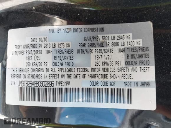 ✅ 2011 Mazda CX-9 Sport • VIN: JM3TB2BA8B0302896 • Lot: 42809819. Wystawiony na IAAI z przebiegiem 175 441 mil. Bezpłatny archiwum sprzedaży aukcyjnych z USA i szczegółowy raport historii pojazdu na DreamBid. Zdjęcie 9.