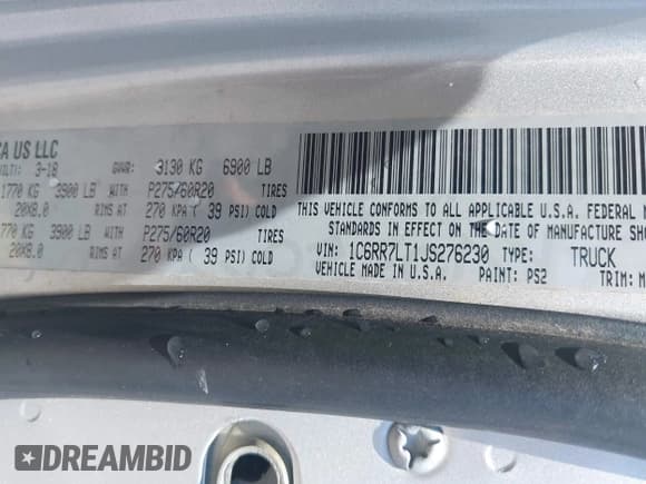 ✅ 2018 Ram 1500 Big Horn • VIN: 1C6RR7LT1JS276230 • Lot: 42501686. Wystawiony na IAAI z przebiegiem 158 840 mil. Bezpłatny archiwum sprzedaży aukcyjnych z USA i szczegółowy raport historii pojazdu na DreamBid. Zdjęcie 9.