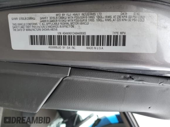 ✅ 2008 Subaru Tribeca 5-Pass • VIN: 4S4WX91D484406083 • Lot: 52830405. Wystawiony na Copart z przebiegiem 189 752 mil. Bezpłatny archiwum sprzedaży aukcyjnych z USA i szczegółowy raport historii pojazdu na DreamBid. Zdjęcie 13.