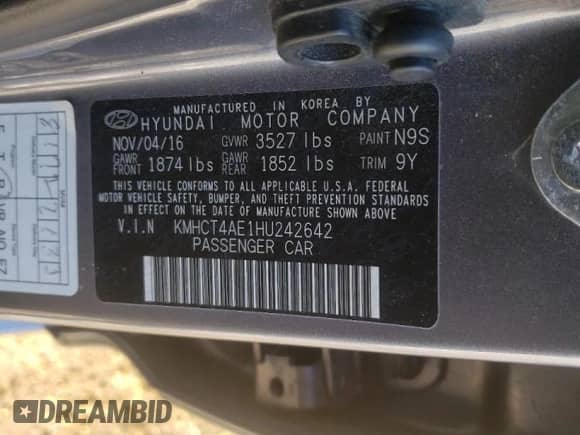 ✅ 2017 Hyundai Accent SE • VIN: KMHCT4AE1HU242642 • Lot: 35023112. Listed on Copart with 71,489 mi miles. Access the free auction sales archive from the USA and view a detailed vehicle history report at DreamBid. Image 10.