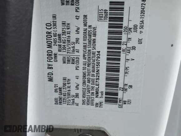 ✅ 2022 Ford Transit Connect XL • VIN: NM0LE7S25N1507934 • Lot: 53612244. Listed on Copart with 26,108 mi. Free auction sales archive from the USA and detailed vehicle history report at DreamBid. Image 13.