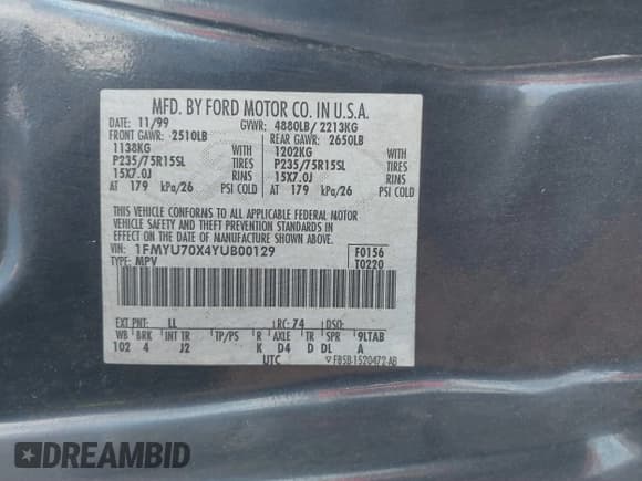 ✅ 2000 Ford Explorer • VIN: 1FMYU70X4YUB00129 • Lot: 41261191. Listed on IAAI with 192,446 mi. Free auction sales archive from the USA and detailed vehicle history report at DreamBid. Image 9.