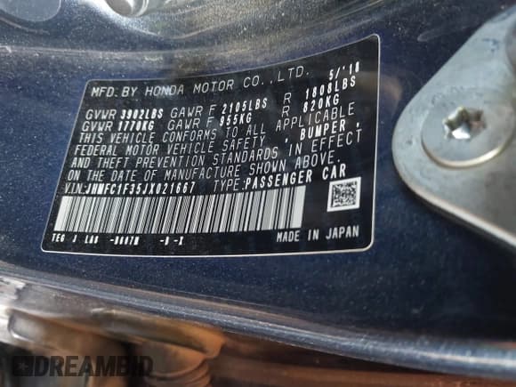 ✅ 2018 Honda Civic EX-T • VIN: JHMFC1F35JX021667 • Lot: 43778970. Listed on IAAI with 159,063 mi. Free auction sales archive from the USA and detailed vehicle history report at DreamBid. Image 9.