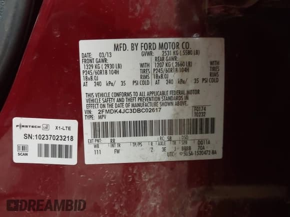 ✅ 2013 Ford Edge SEL • VIN: 2FMDK4JC3DBC02617 • Lot: 43536371. Wystawiony na IAAI z przebiegiem 99 469 mil. Bezpłatny archiwum sprzedaży aukcyjnych z USA i szczegółowy raport historii pojazdu na DreamBid. Zdjęcie 9.