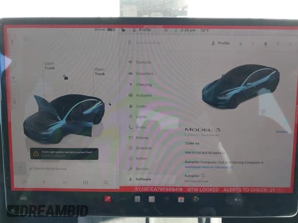 ✅ 2025 Tesla Model 3 Long Range • VIN: 5YJ3E1EA7SF988419 • Lot: 43866190. Wystawiony na IAAI z przebiegiem 7 044 mil. Bezpłatny archiwum sprzedaży aukcyjnych z USA i szczegółowy raport historii pojazdu na DreamBid. Zdjęcie 7.