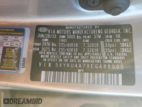 ✅ 2014 Kia Sorento EX • VIN: 5XYKU4A7XEG488035 • Лот: 90339205. Опубликован ранее на Copart с пробегом 159 730 миль. Бесплатный доступ к архиву аукционных продаж из США и подробный отчёт об истории автомобиля на DreamBid. Изображение 13.