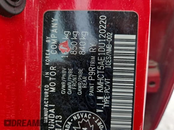 ✅ 2013 Hyundai Accent GS • VIN: KMHCT5AE1DU120220 • Lot: 47764645. Listed on Copart with Not provided. Free auction sales archive from the USA and detailed vehicle history report at DreamBid. Image 12.