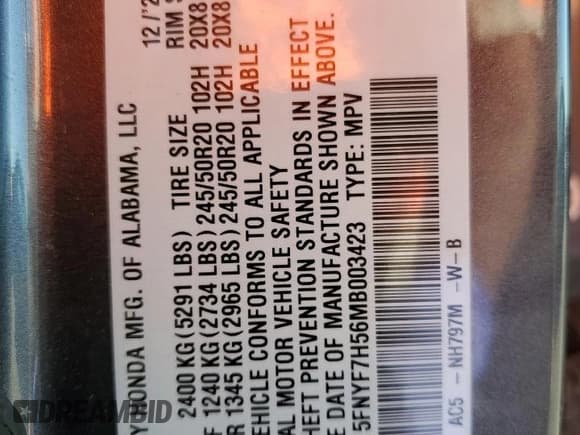 ✅ 2021 Honda Passport EX-L • VIN: 5FNYF7H56MB003423 • Lot: 55994525. Listed on Copart with 50,905 mi. Free auction sales archive from the USA and detailed vehicle history report at DreamBid. Image 13.