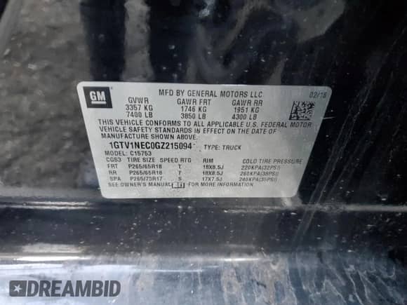 ✅ 2016 GMC Sierra 1500 • VIN: 1GTV1NEC0GZ215094 • Lot: 82670785. Listed on Copart with 178,946 mi. Free auction sales archive from the USA and detailed vehicle history report at DreamBid. Image 12.