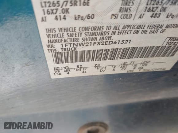 ✅ 2002 Ford F-250 XL • VIN: 1FTNW21FX2ED61521 • Lot: 42238542. Listed on IAAI with Not provided. Free auction sales archive from the USA and detailed vehicle history report at DreamBid. Image 9.