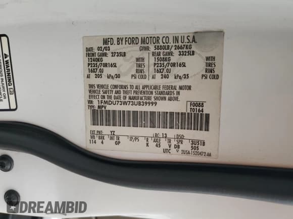 ✅ 2003 Ford Explorer XLT • VIN: 1FMDU73W73UB39999 • Lot: 67467005. Listed on Copart with 337,414 mi. Free auction sales archive from the USA and detailed vehicle history report at DreamBid. Image 14.