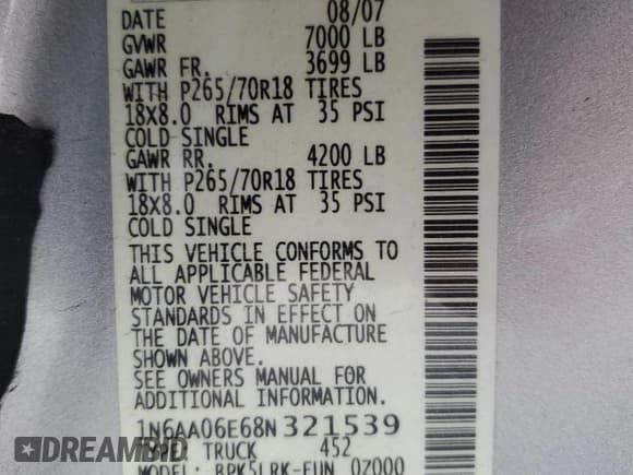 ✅ 2008 Nissan Titan XE • VIN: 1N6AA06E68N321539 • Lot: 92880395. Listed on Copart with 229,843 mi. Free auction sales archive from the USA and detailed vehicle history report at DreamBid. Image 12.