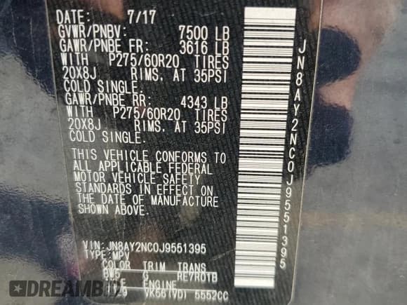 ✅ 2018 Nissan Armada SL • VIN: JN8AY2NC0J9551395 • Lot: 65732415. Wystawiony na Copart z przebiegiem 118 962 mil. Bezpłatny archiwum sprzedaży aukcyjnych z USA i szczegółowy raport historii pojazdu na DreamBid. Zdjęcie 13.