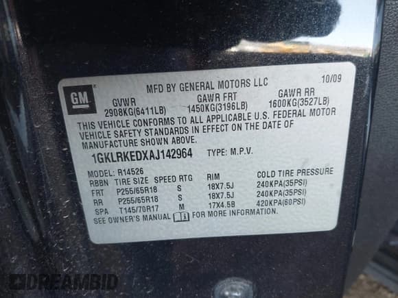 ✅ 2010 GMC Acadia SL • VIN: 1GKLRKEDXAJ142964 • Lot: 42499013. Listed on IAAI with 227,906 mi. Free auction sales archive from the USA and detailed vehicle history report at DreamBid. Image 9.