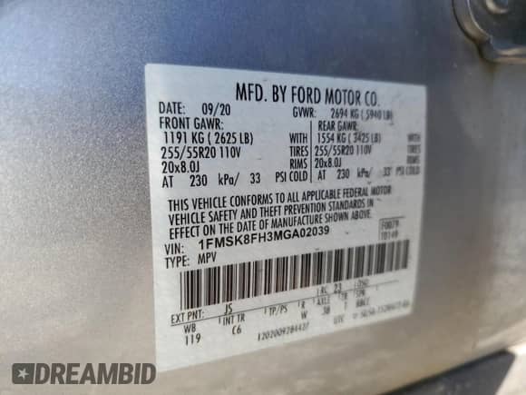2021 Ford Explorer Limited with VIN 1FMSK8FH3MGA02039, listed as a Copart auction lot 83982355 with Not provided miles and Salvage title. Bid and sale history available at DreamBid. Image 13.